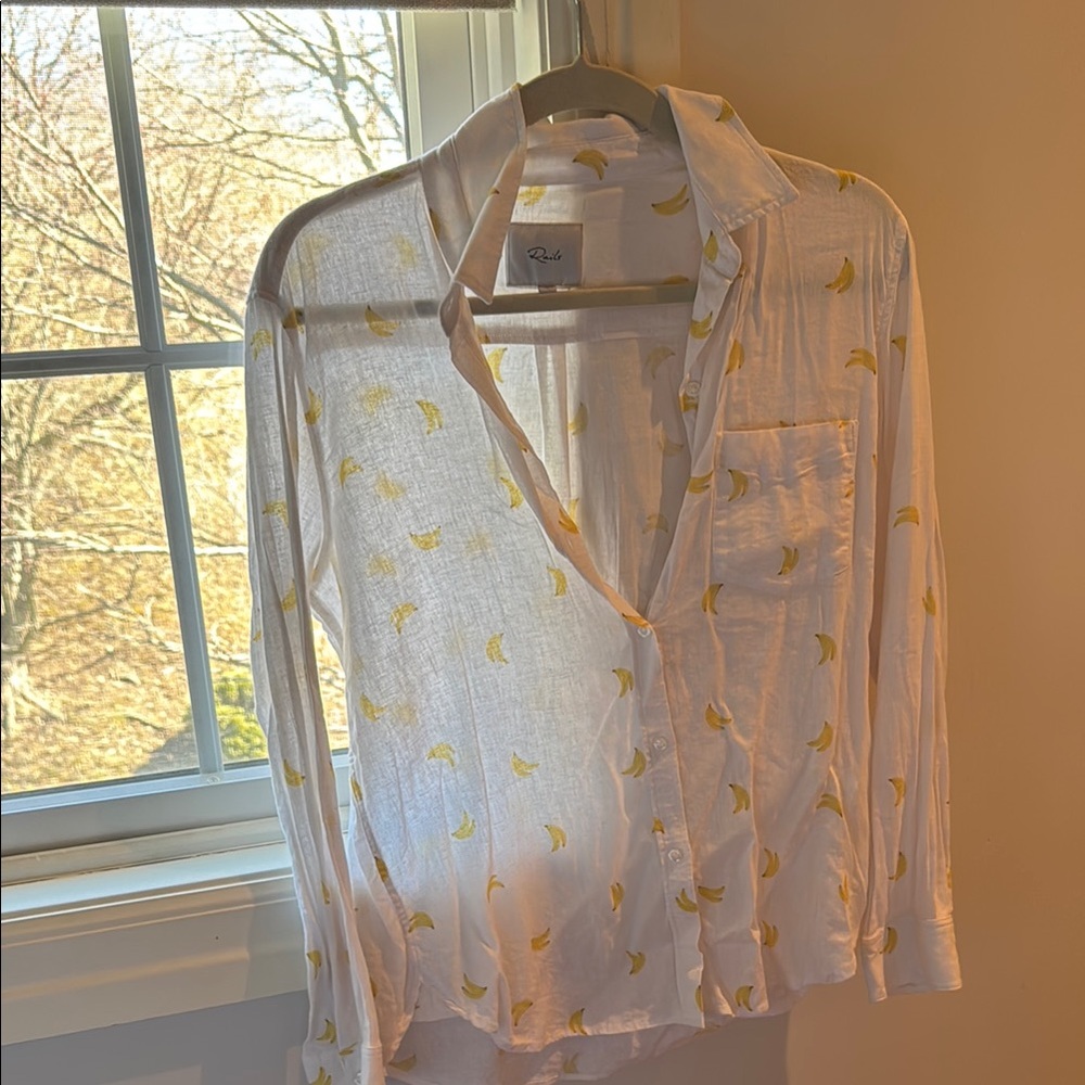 White Shirt with Yellow Banana Print
